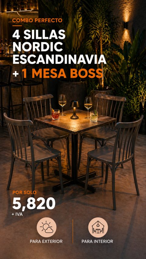 Paquete 4 sillas Nordic Escandinavia + 1 mesa BOSS
