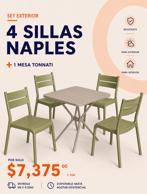 Paquete 4 sillas Naples + 1 mesa Tonnati